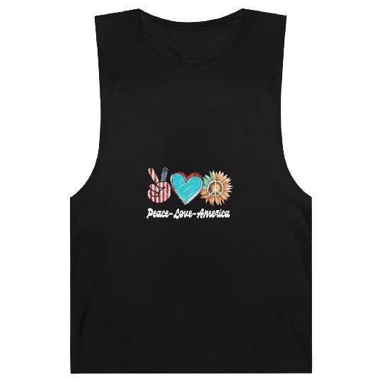 Peace Love America US Flag Fourth Womens JULY 4TH Barnard Tanks