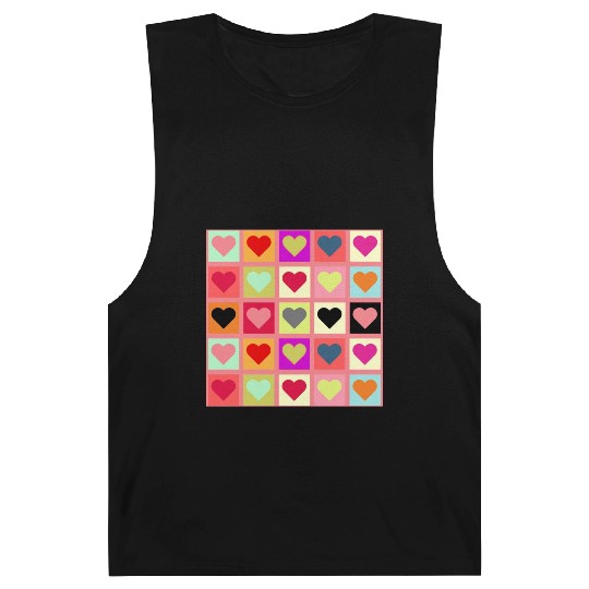 Colorful Retro Vintage Checkered Heart Y2K Pattern Barnard Tanks