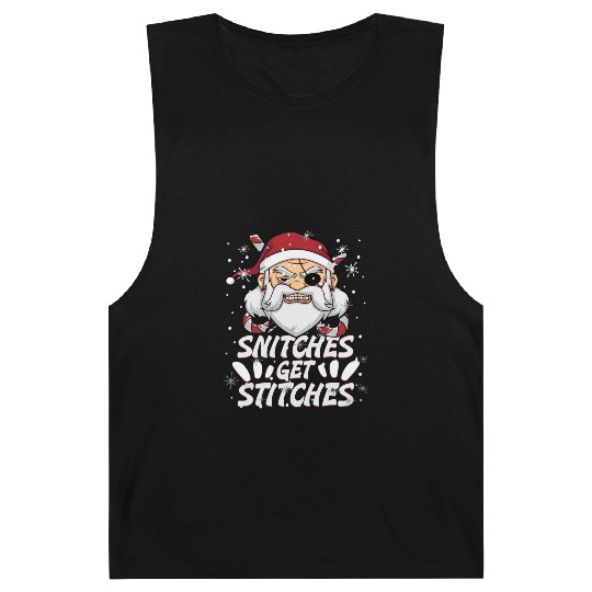 Snitches Get Stitches Santa Hat Funny Santa Pirate Barnard Tanks