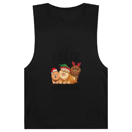 Feliz Navidog Chow Chow Reindeer Christmas Light Barnard Tanks