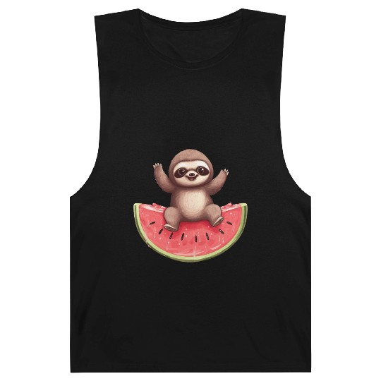 Sloth with Watermelon - Sweet Summer Design Barnard Tanks