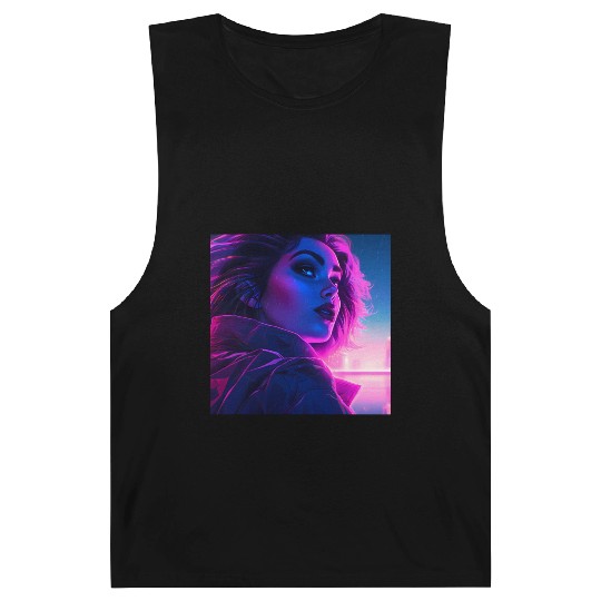 Synthwave Girl - Futuristic Design Barnard Tanks
