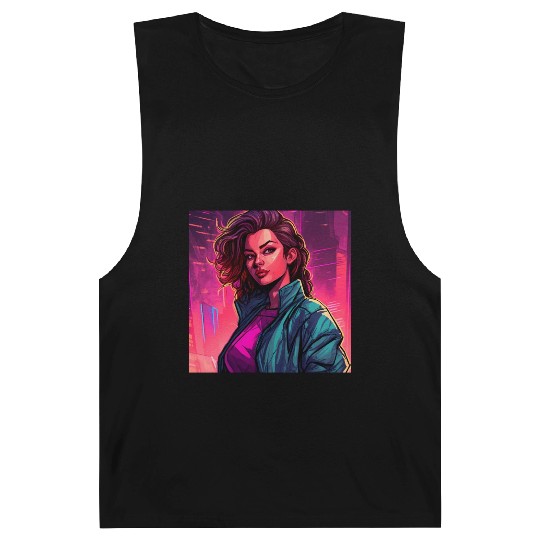 Synthwave City Bloom - Neon Pink Cityscape Barnard Tanks