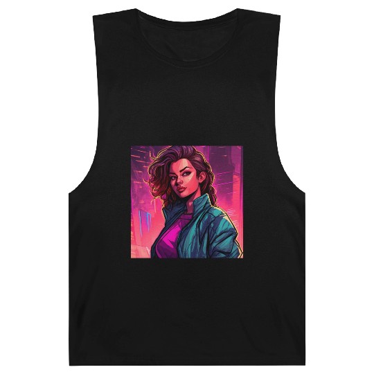 Synthwave City Bloom - Neon Pink Cityscape Barnard Tanks