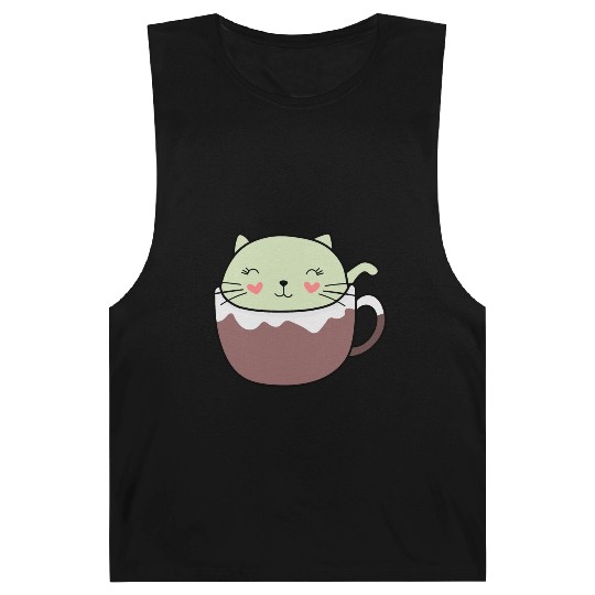 Mint Hot Cocoa Cat in Coffee Mug Barnard Tanks