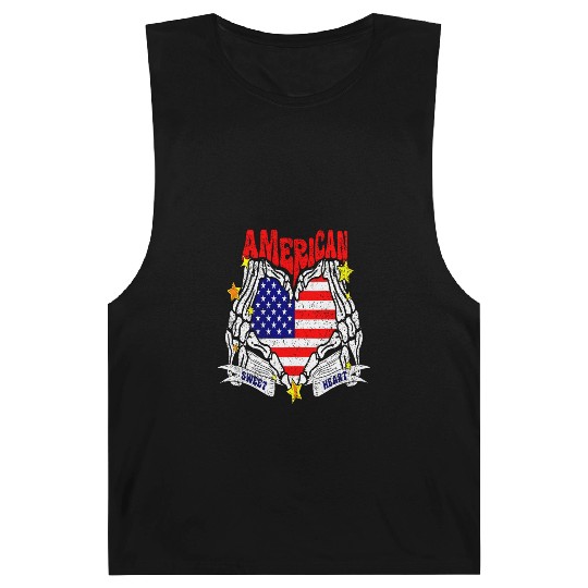 America Sweet Heart Skeleton Hands Heart Flag 4th Barnard Tanks