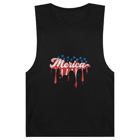 Merica Us Flag Dripping 4th Of July Barnard Tanks