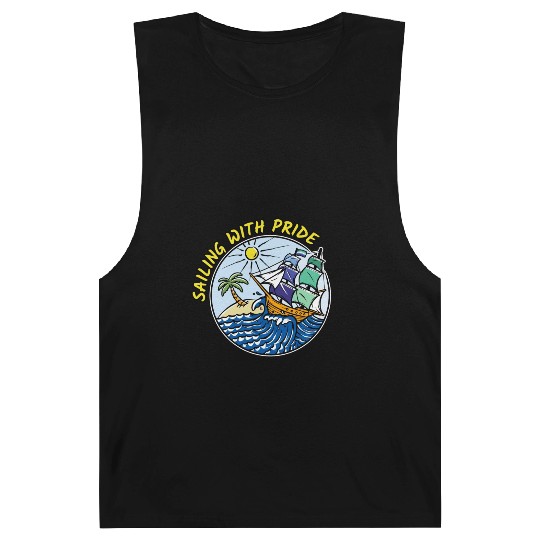 LGBTQ Sailing Ship with Gay Flag, Family Vacation Barnard Tanks