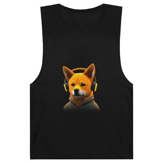 Running Shiba Inu with Headphones, Athletic Dog Barnard Tanks