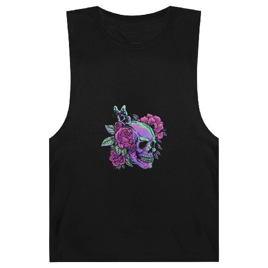 Skeleton Barnard Tanks, Neon Skull Roses Gothic Skeleton