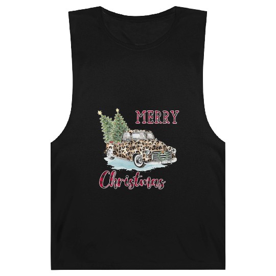 Merry Christmas Leopard Print Truck Barnard Tanks