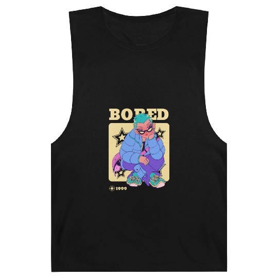 Black Cream Blue Y2K Anime Illustrated Bored Barnard Tanks