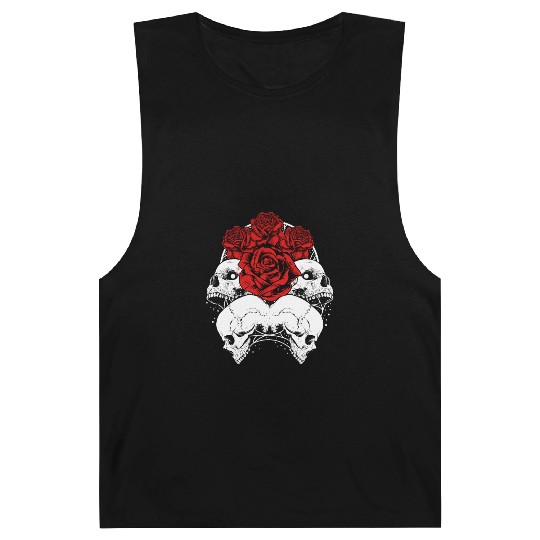 Gothic Barnard Tanks, Skull Red Roses Goth Vintage Grunge