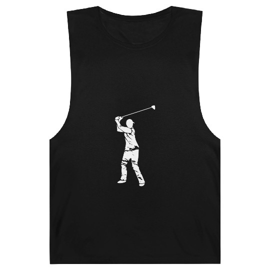 Golf Golfer Silhouette - White Grunge Design Barnard Tanks