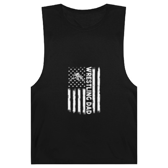 Mens Distressed USA American Flag Wrestling Dad Me Barnard Tanks