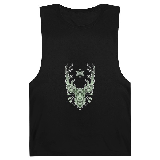 Green Geometric Reindeer Barnard Tanks