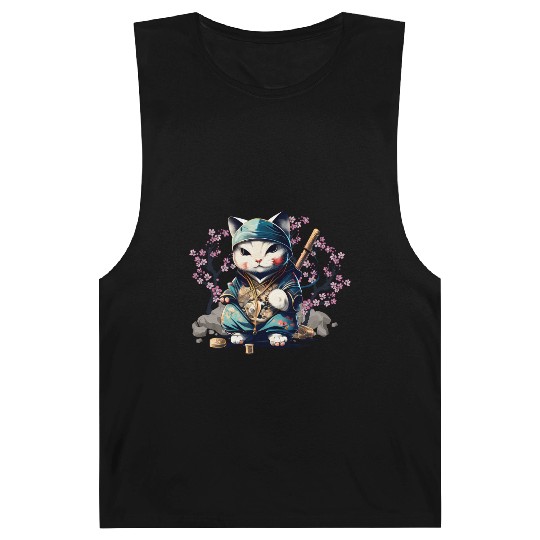Samurai Cat Anime Kawaii Japanese Style Barnard Tanks