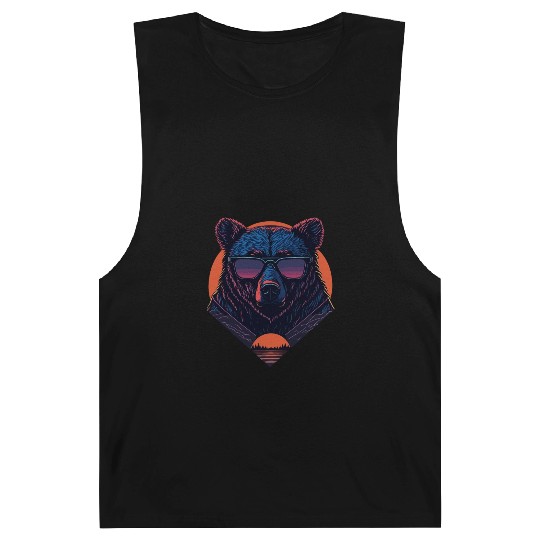 Synthwave Bear with sunset Barnard Tanks