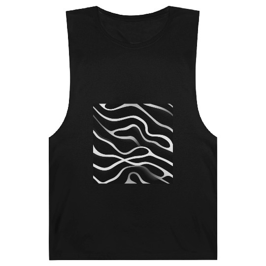 Monochrome Elegance: White Abstract Lines on Black Barnard Tanks
