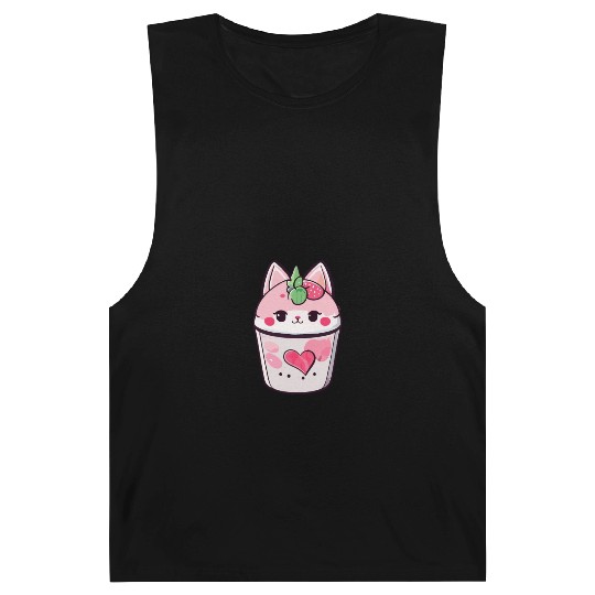 Cat Strawberry Milk Shake Kawaii Barnard Tanks
