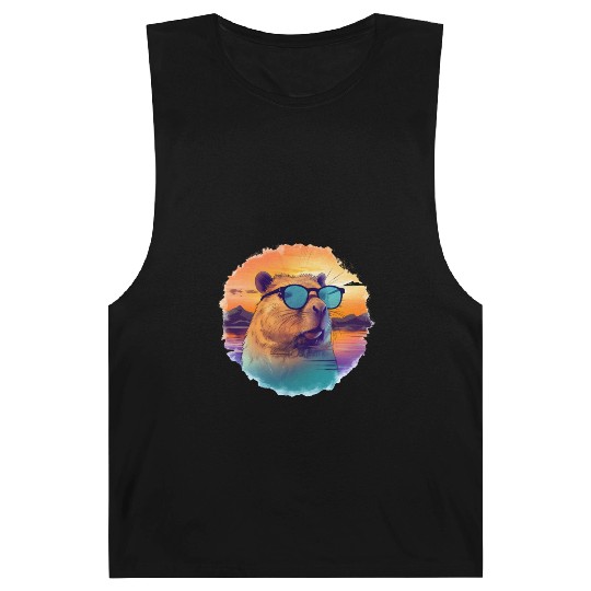 Sunset Serenity: Rustic Capybara Stripe Illustrate Barnard Tanks
