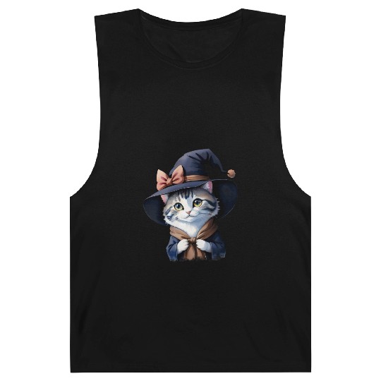 Cute Watercolor Witch Cat Barnard Tanks