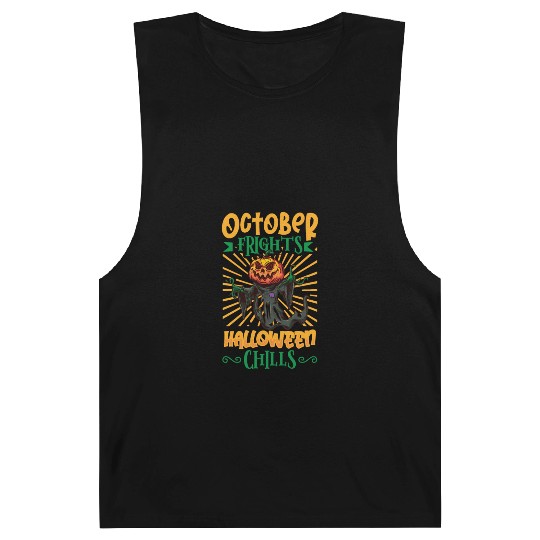 Scary Pumpkin Halloween Costume Autumn Fall Gift Barnard Tanks