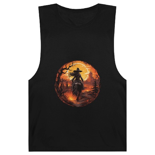 Witchy Cowgirl Riding off into the Full Moon Barnard Tanks