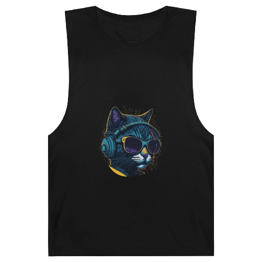 Cool Sunglasses Headphone Galaxy Cat Barnard Tanks