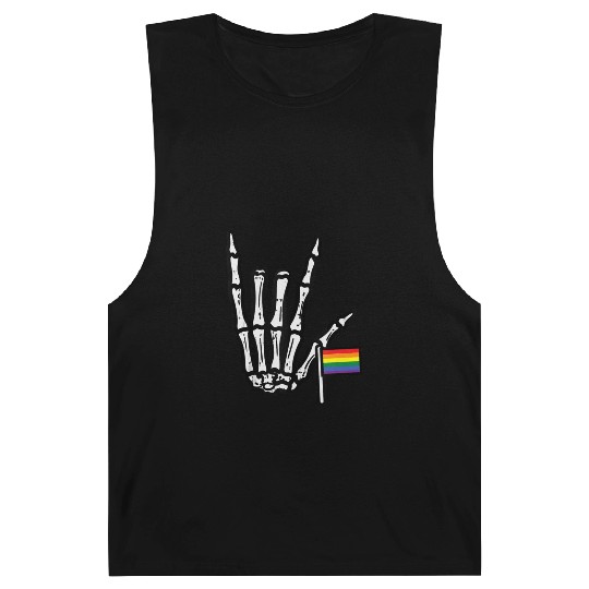 Gay Flag I Love You Hand Skeleton Rainbow Pride Barnard Tanks