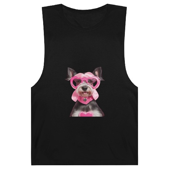 Schnauzer wearing Pink & Silver Heart Barnard Tanks