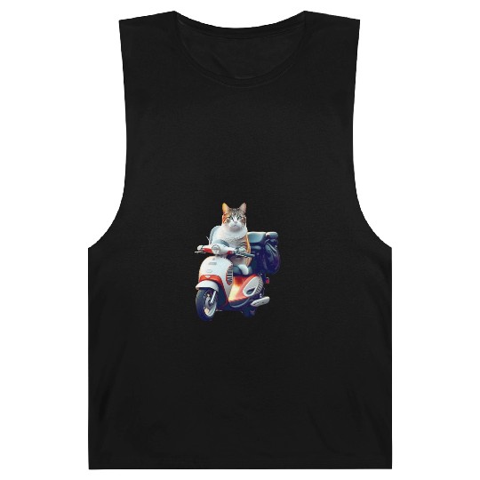 3D cute adorable white cat rides a red motorcycle Barnard Tanks