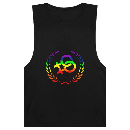 Rainbow lesbians pride logo laurel wreath Barnard Tanks