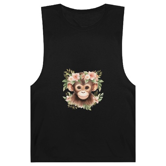 Monkey Chimpanzee Jungle Animal Boho Floral Ape Barnard Tanks