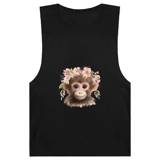 Monkey Chimpanzee Jungle Animal Boho Floral Ape Barnard Tanks