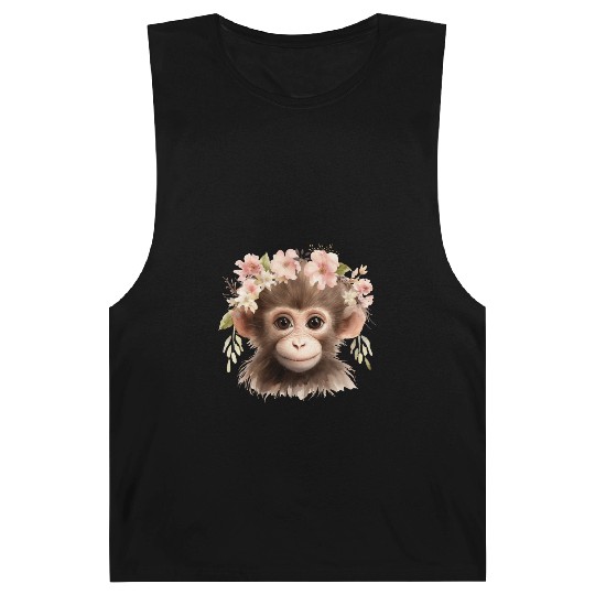 Monkey Chimpanzee Jungle Animal Boho Floral Ape Barnard Tanks