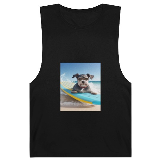 Schnauzer Surfing at Beach On A Surfboard Barnard Tanks