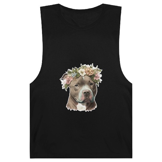 pit bull with flower crown Barnard Tanks