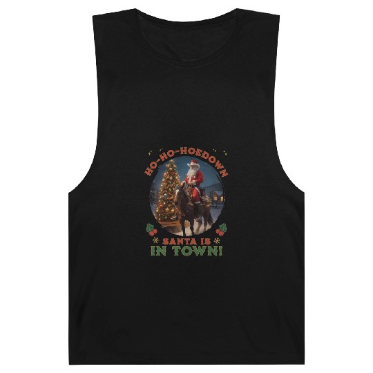 Retro Western Christmas Tree Cowboy Santa Claus Barnard Tanks