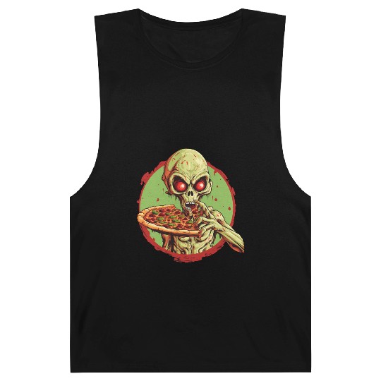 Green Alien with Pizza: Halloween Fast-Food Fun Barnard Tanks