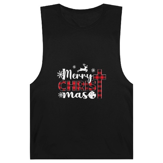 Merry Christmas Cross Plaid Xmas Christian Barnard Tanks