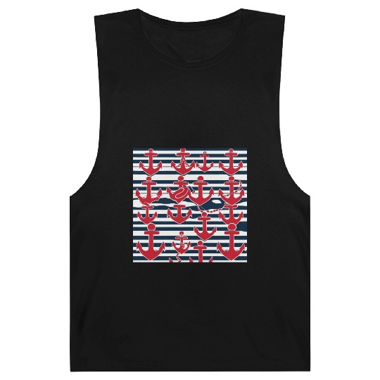 classic nautical horizontal white and navy blue Barnard Tanks