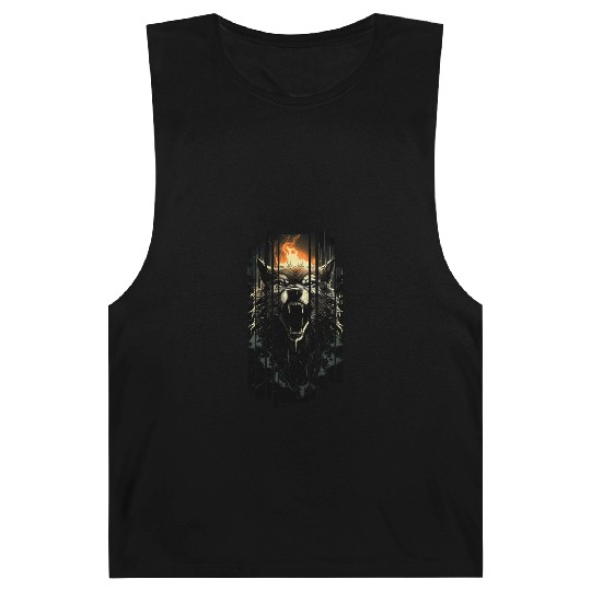 Fierce Wolf In The Dark Jungle Graphic Barnard Tanks