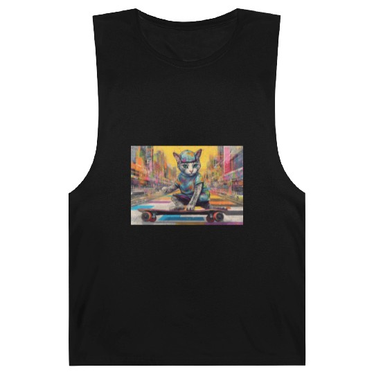 Skateboarding Cat in a colorful city Barnard Tanks