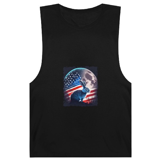 America rabbit under Moon with American Flag Barnard Tanks