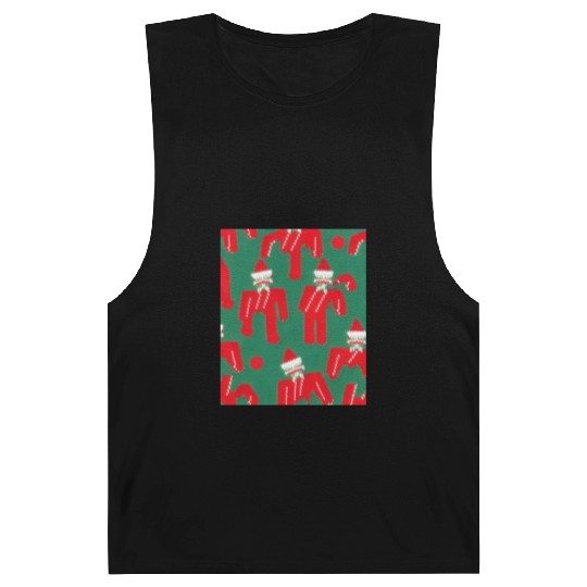 Ugly Red Santa Claus Candy Cane Pattern Barnard Tanks