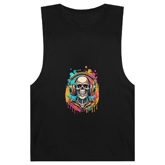 Spooky Graffiti SKull with Headphones Halloween Barnard Tanks