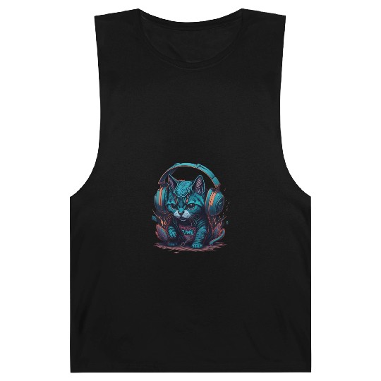 Groovy Beats: Colorful Cat with Headphones Barnard Tanks