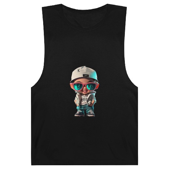The boy poses in stylish clothes hip hop Barnard Tanks