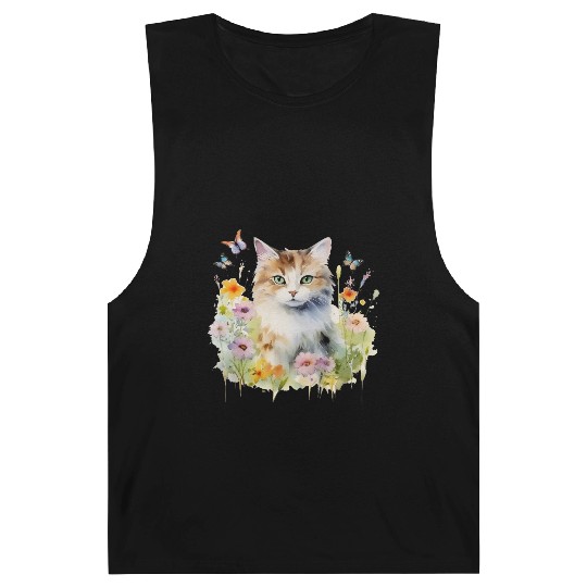 CAT Watercolor Flowers Butterflies Barnard Tanks